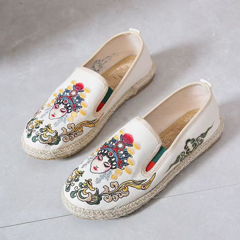 Embroidery Cloth - Zapatos de tela bordados con suela