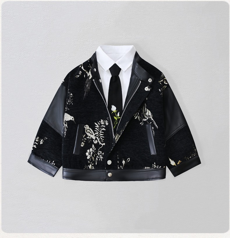 Embroidery Uniform - Chaqueta de cuero Pu con bordado