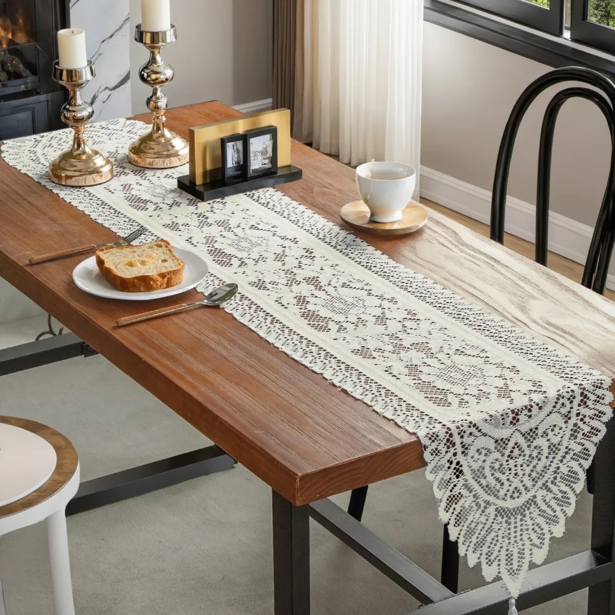 Embroidery White - 1 unidad de bandera de mesa