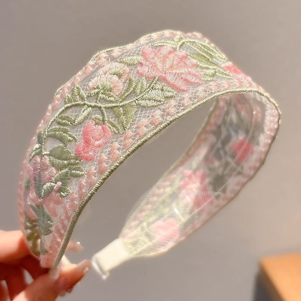 Embroidery Hooping - Diadema de encaje floral con bordado