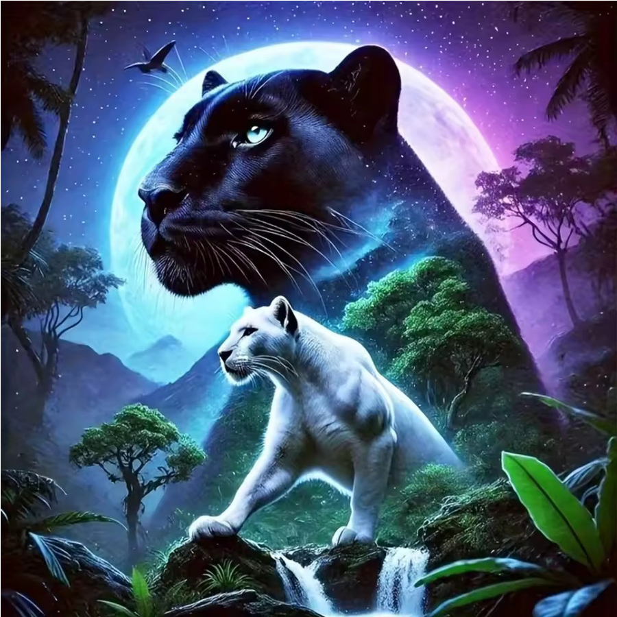 Embroidery White - Pintura de Diamantes de Leopardo Negro,
