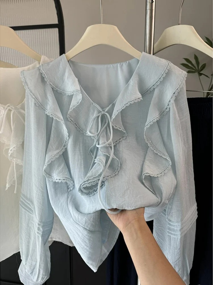 Embroidery A - Blusa Elegante Francesa con Cuello en