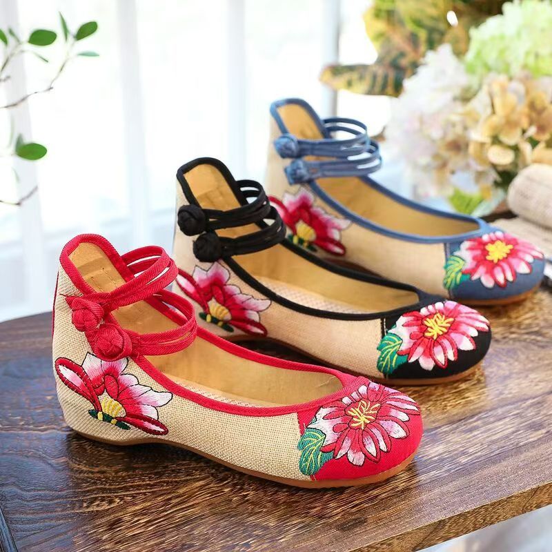 Embroidery Cloth - Zapatos de cuña de tela bordados