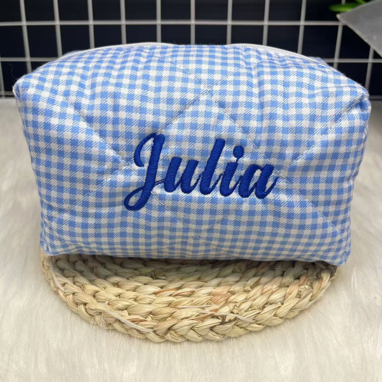 Embroidery Names - Bolsa de cosméticos a rayas de