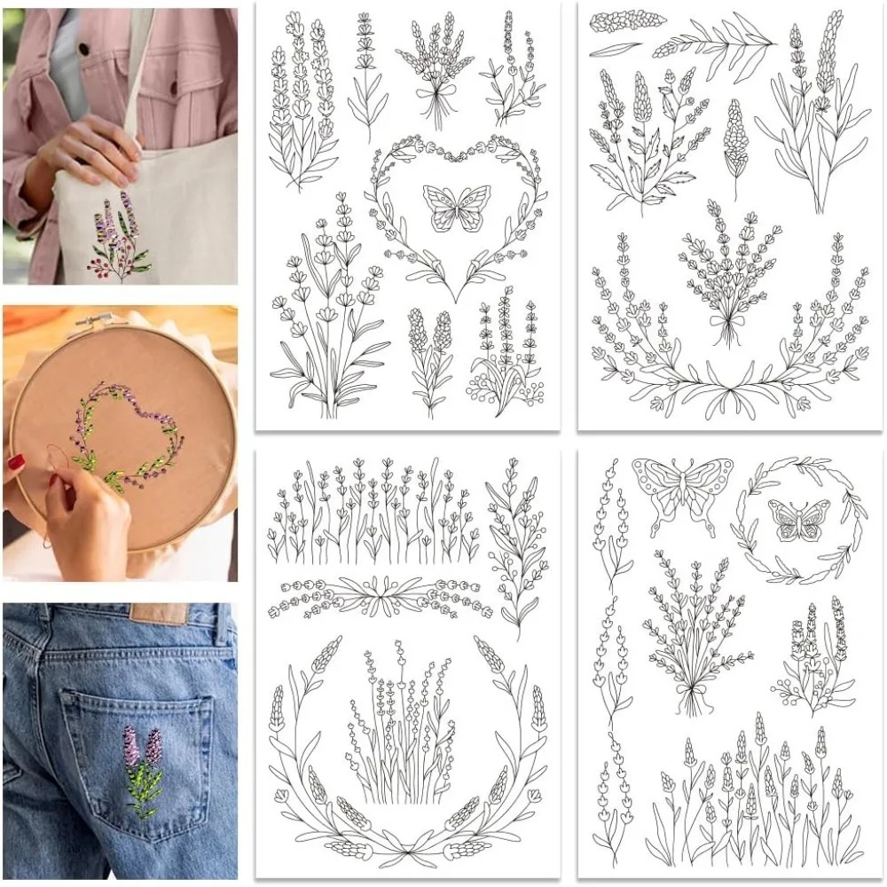 4 hojas de lavanda flor maripo - Embroidery Cloth reseña y precio
