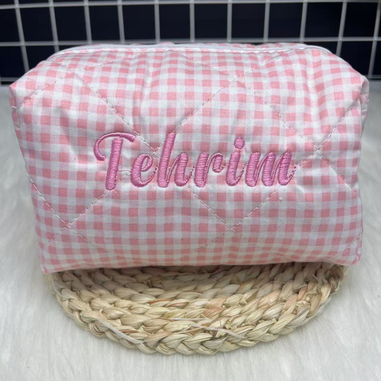 Bolsa de cosméticos a rayas de - Embroidery Names reseña y precio